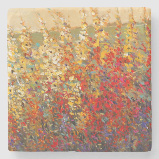 Helles Garten-Wandgemälde der Frühlings-Wildblumen Steinuntersetzer (Vorderseite)