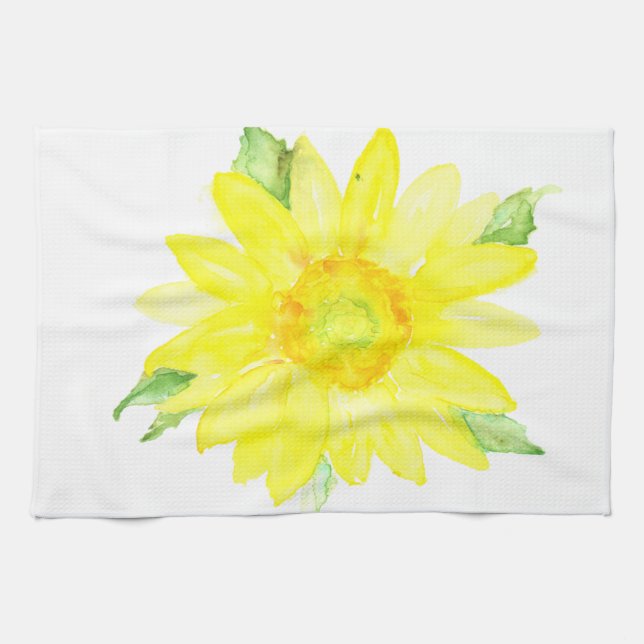 Helles gelbes Sommer-Sonnenblume-Aquarell Geschirrtuch (Horizontal)