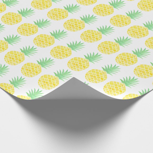 Helles gelbes u. grünes Aquarell-Ananas-Muster Geschenkpapier (Ecke)