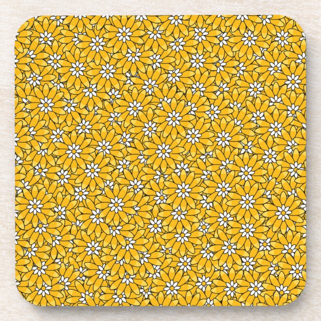 Helles gelbes überlappendes Blumenmuster Getränkeuntersetzer (Vorderseite)