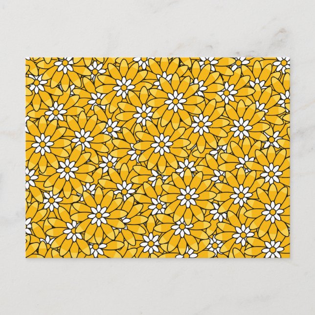 Helles gelbes überlappendes Blumenmuster Postkarte (Vorderseite)