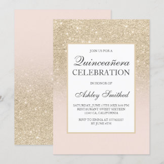 Helles Gold Girl Glitzer eleganter Chic Quinceañer Einladung