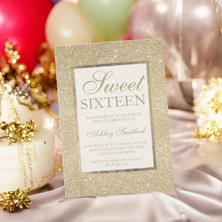 helles Gold Glitzer Moderner, eleganter Sweet 16 Einladung