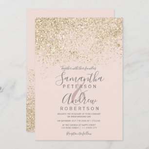 helles Gold Glitzer Rosa elegante Hochzeit Einladung