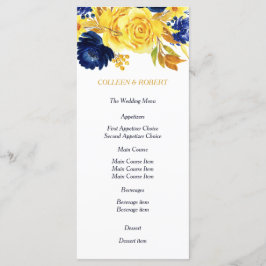 Helles Gold Navy Blue Floral Wedding Menu Menükarte