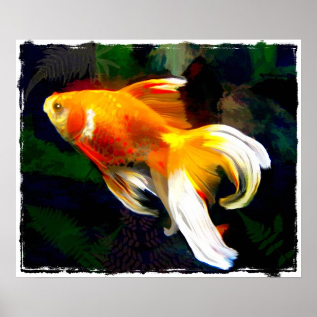 Helles Golden Koi im Dunklen Fischteich Poster (Vorne)