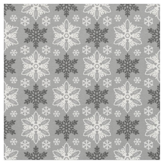 Helles, graues Schwarz Winter Weißes Schneeflocken Stoff (Nahaufnahme)