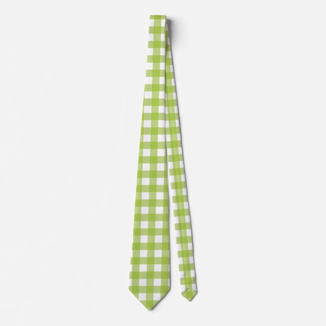Helles Green Gingham in White Vichy Karo Design Krawatte (Vorderseite)