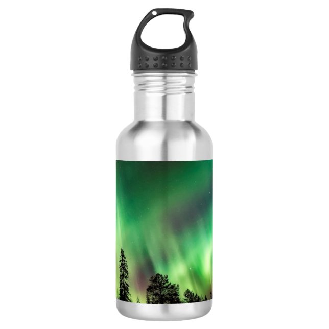 Helles Green Northern Lights Foto Edelstahlflasche (Vorderseite)
