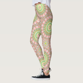 Helles Green und Magenta Mandala Muster Leggings