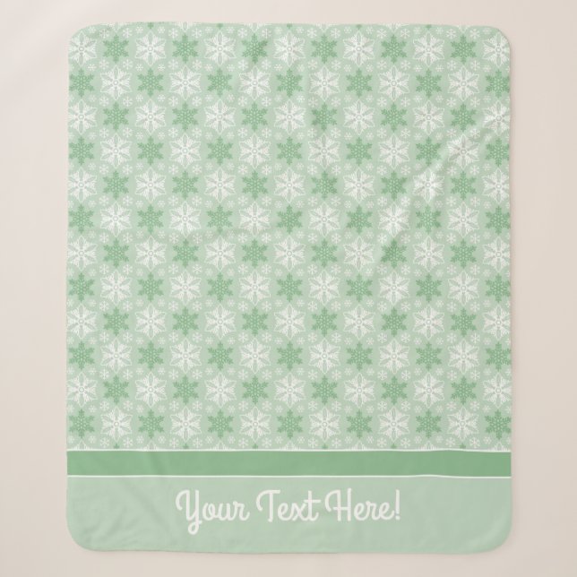 Helles Green und Winter White Snowflake Muster Sherpadecke (Vorderseite)