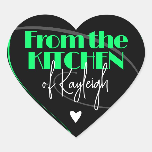Helles Grün aus der Küche des Unterschriftnamens Herz-Aufkleber (Vorderseite)