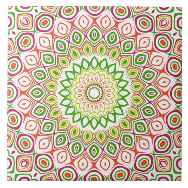 Helles Grün und Magenta Mandala-Muster Fliese (Vorderseite)