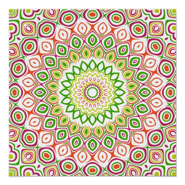 Helles Grün und Magenta Mandala-Muster Poster (Vorderseite)