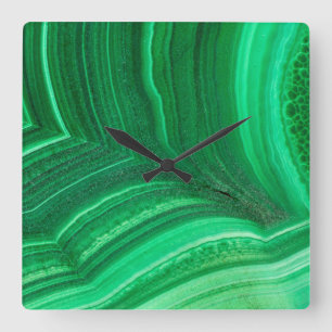 Helles grünes Malachit-Mineral Quadratische Wanduhr