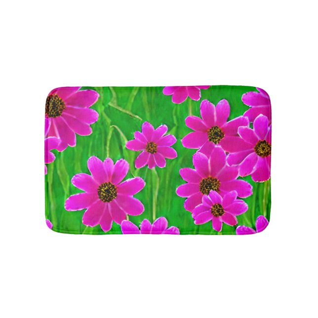 Helles, grünes und rosa Blume-Muster Badematte (Vorderseite)