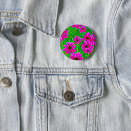Helles, grünes und rosa Blume-Muster Button