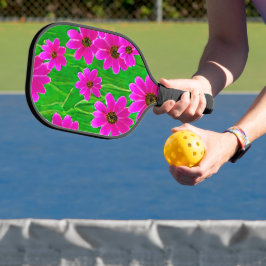 Helles, grünes und rosa Blume-Muster Pickleball Schläger