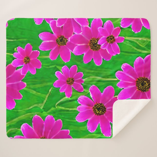 Helles, grünes und rosa Blume-Muster Sherpadecke (Vorderseite (Horizontal))