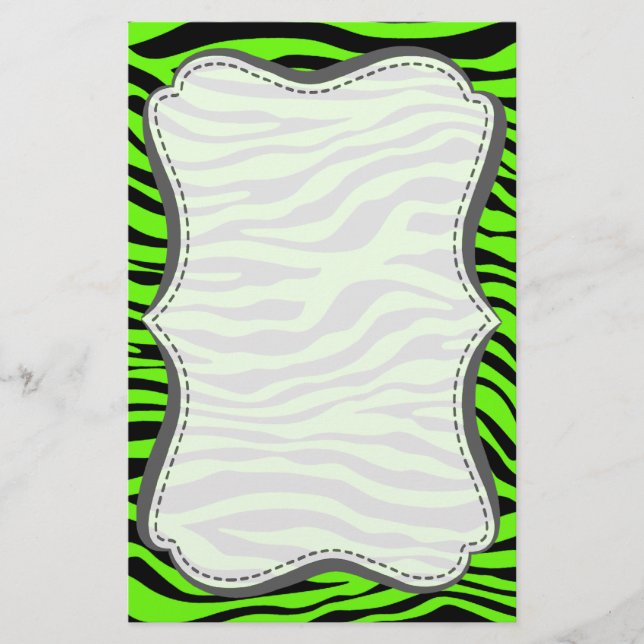 Helles Grünes Zebra-Tierdruckmuster Briefpapier (Vorderseite)