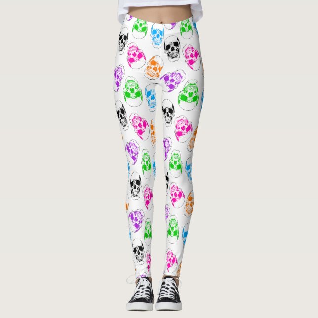 Helles Halloween farbenfrohe Schädelleder Leggings (Vorderseite)