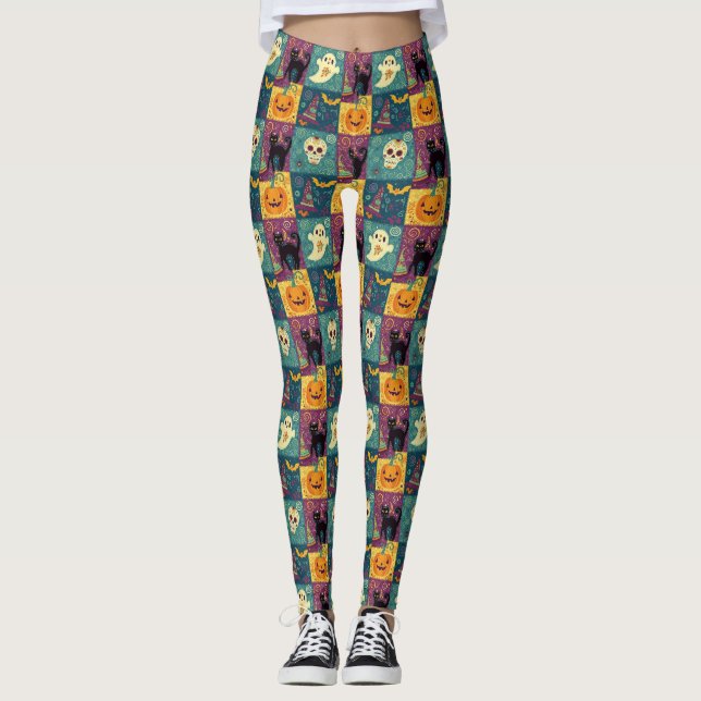 Helles Halloween Patchwork Print Leggings (Vorderseite)