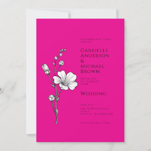 Helles Heiß-PINK Vintage Retro Blumen Hochzeit Einladung