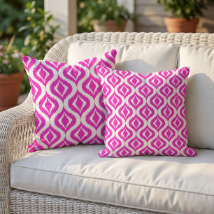 Helles, heißes, neon-pinkes Retro-Chic-Ikat-Ogee-M Kissen