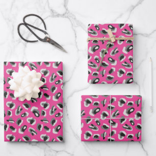 Helles Heißrosa Tier-Leoparden-Druckmuster Geschenkpapier Set