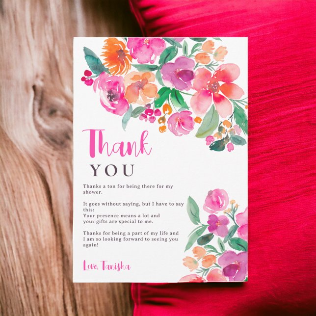 Helles, hellrosa Brautparty Dankeskarte (Bright hot pink fall floral script bridal shower thank you card)