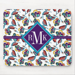 Helles Hibiskus-Muster des Monogramm-  Mousepad