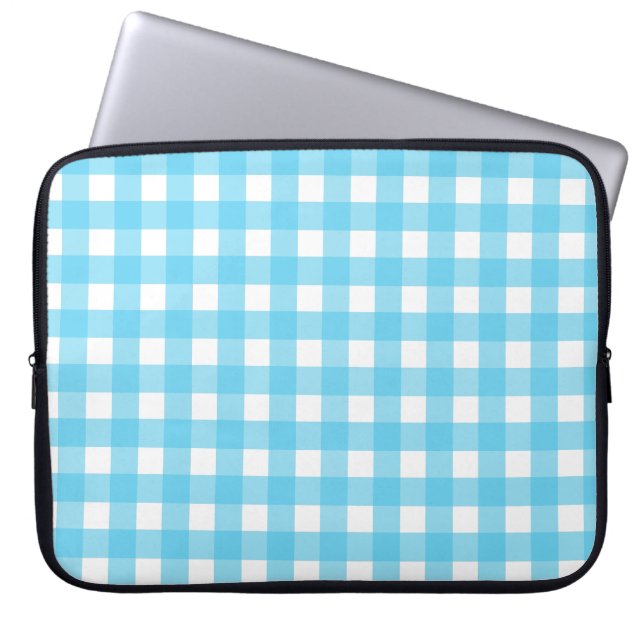 Helles Himmelblau Gingham Laptopschutzhülle (Vorderseite)