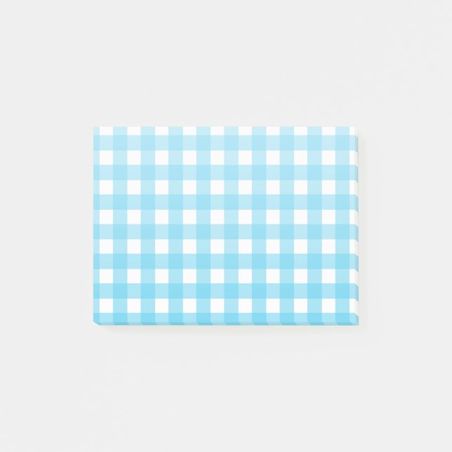 Helles Himmelblau Gingham Post-it Klebezettel (Vorderseite)