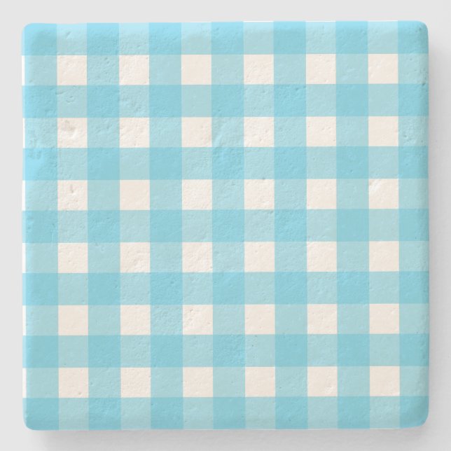 Helles Himmelblau Gingham Steinuntersetzer (Vorderseite)