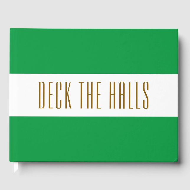 Helles Holiday Green White Stripes DECK THE HALLS Gästebuch (Vorderseite)