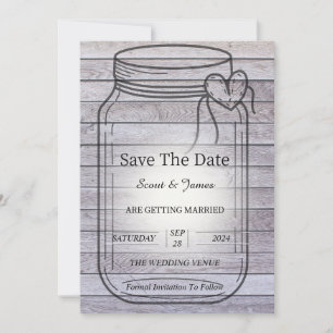 Helles Holz Hintergrund mit Herz Mason Jar Save The Date