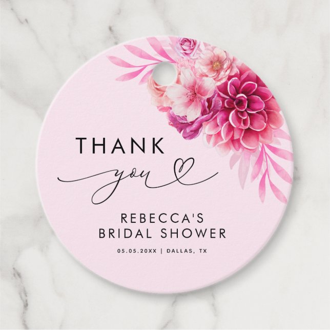 Helles Hot Pink Floral Brautparty Vielen Dank Geschenkanhänger (Vorderseite)