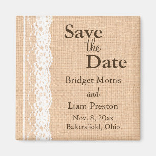 Helles Jute & Vintage-Spitze Save-the-Date-Magnet Magnet