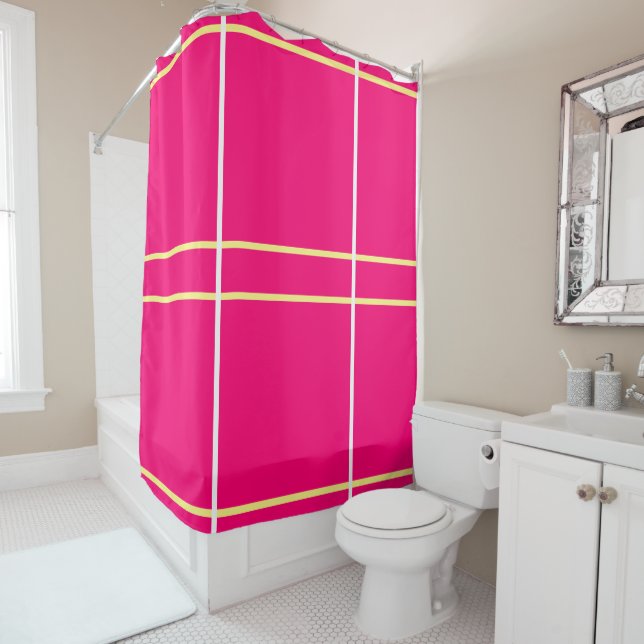 Helles Lebendiges Rosa Pastellgelb Geometrisch  Duschvorhang (Beispiel)
