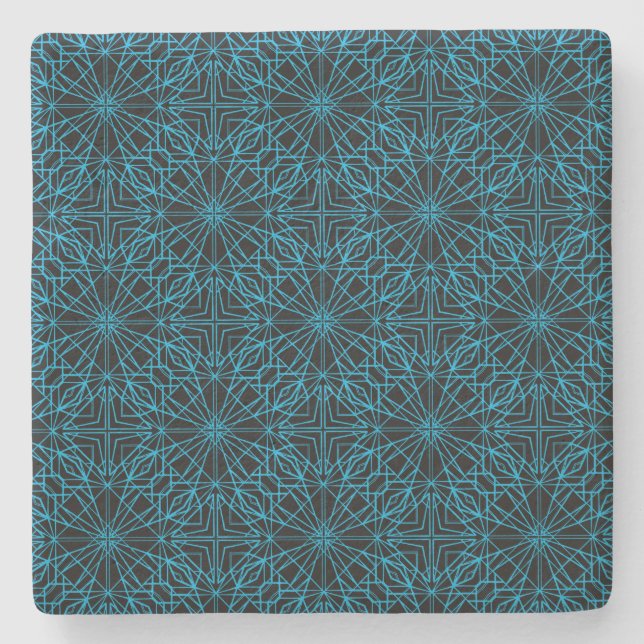 Helles Licht Blau Geometrisches Symmetriemuster Steinuntersetzer (Vorderseite)