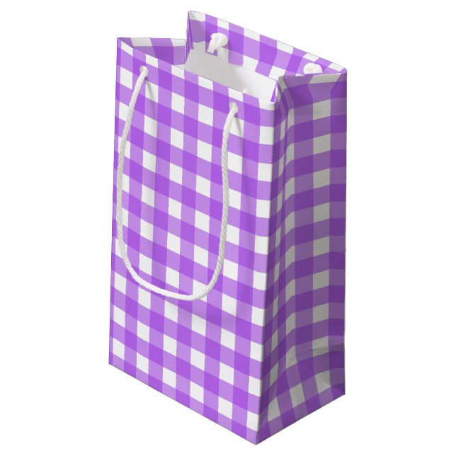 Helles lila Gingham Kleine Geschenktüte (Rückseite Schrägansicht)