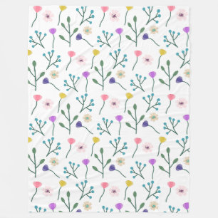 Helles modernes Blumenmuster Weiß Fleecedecke