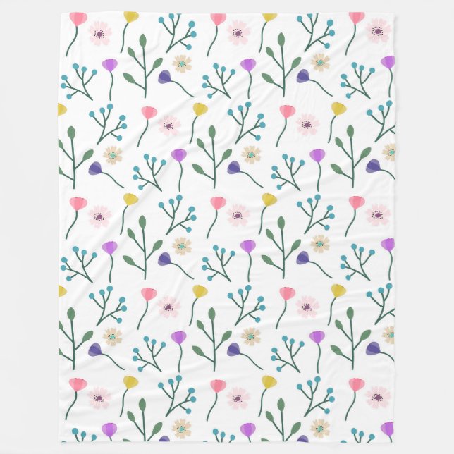 Helles modernes Blumenmuster Weiß Fleecedecke (Vorderseite)
