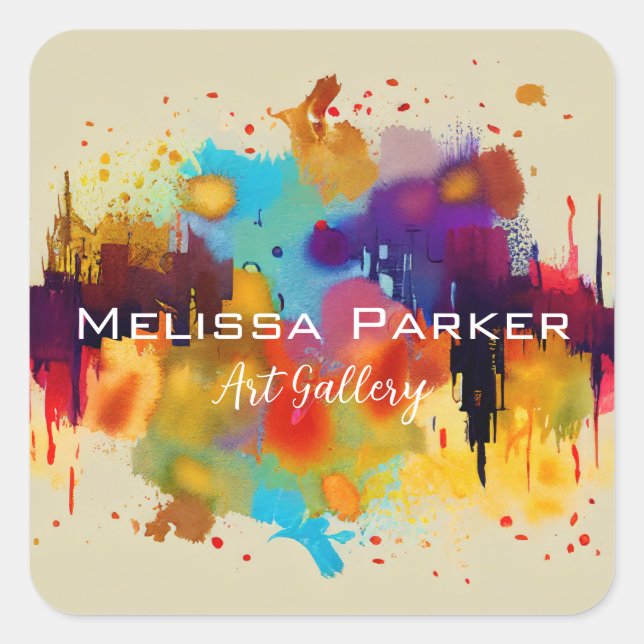 Helles, modernes Cooles Abstraktes Aquarellbusines Quadratischer Aufkleber (Vorderseite)