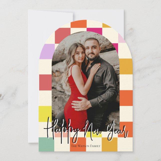 Helles modernes Groovy mehrfarbiges neues Jahr 202 Einladung (Vorderseite)