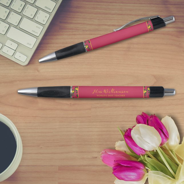 Helles, modernes Pen des Blumenlehrers Kugelschreiber (Bright Modern Floral Teacher's Pen. Say thank you with this personalised gift.)