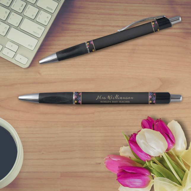 Helles, modernes Pen des Blumenlehrers Kugelschreiber (Bright Modern Floral Teacher's Pen. Say thank you with this personalised gift.)