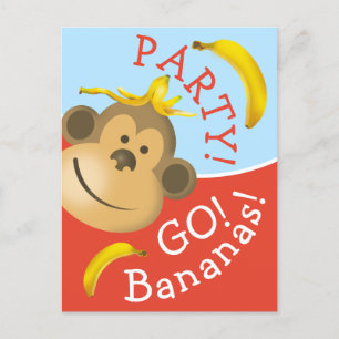 Helles, muffiges Go Bananen Affen Party Einladungspostkarte