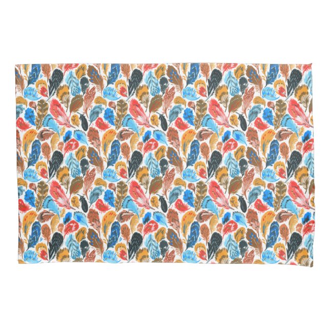 Helles Muster mit Vogelfedern Kissenbezug (Vorderseite)