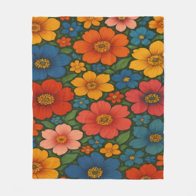 Helles Muster nahtloser Wildblume Fleecedecke (Vorderseite)